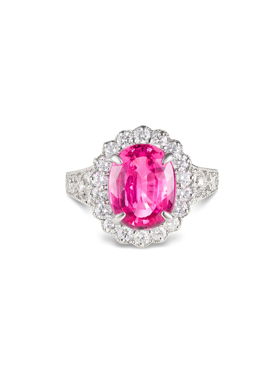 Natural 3.8 Carat Pink Sapphire Ring - GRS Certified