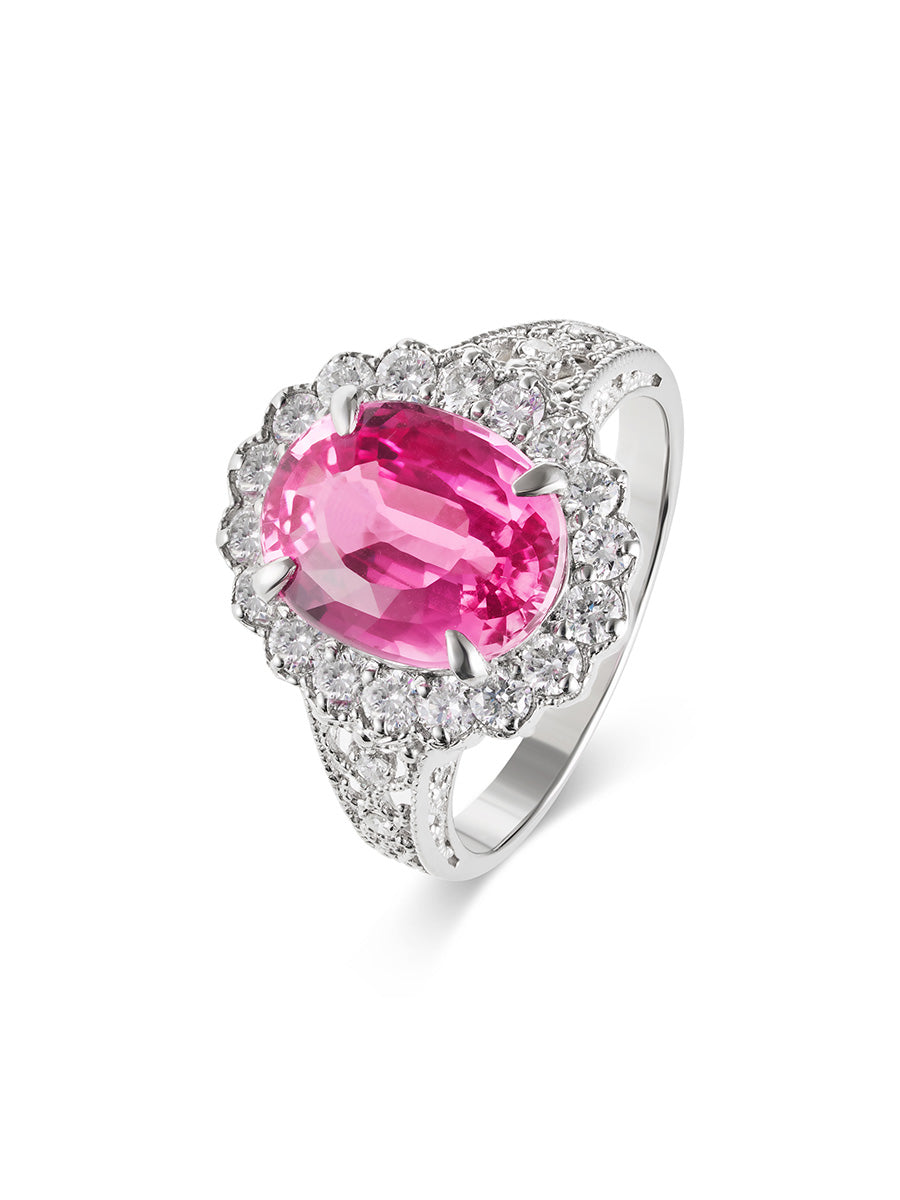 Natural 3.8 Carat Pink Sapphire Ring - GRS Certified