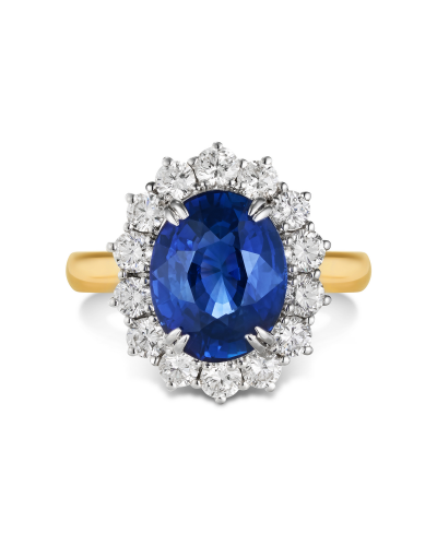 5 Carat Natural Blue Sapphire & Diamond Cluster Ring