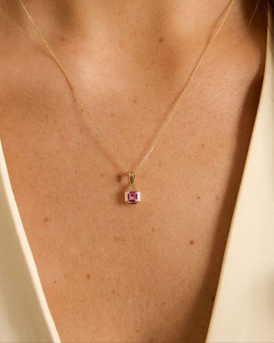 Pink Asscher Cut Sapphire Pendant