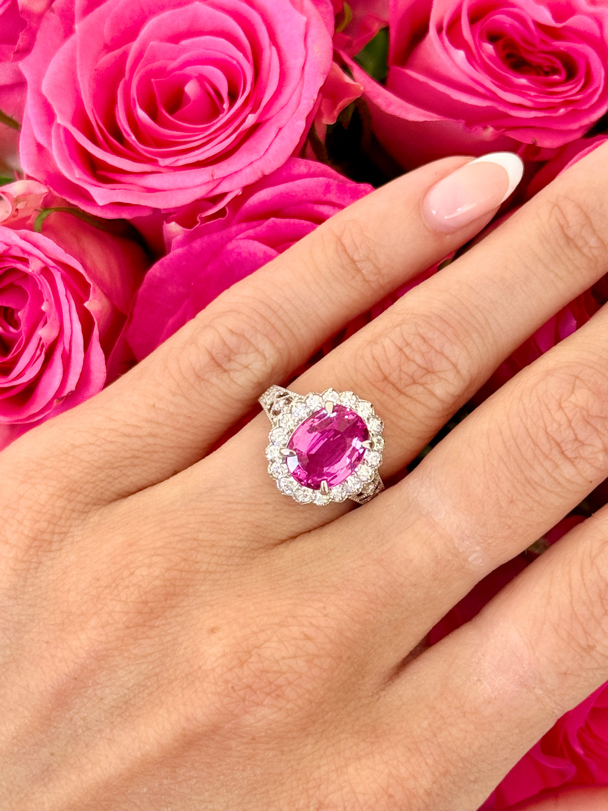 Natural 3.8 Carat Pink Sapphire Ring - GRS Certified